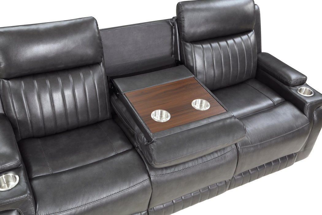 Broomfield Double Reclining Sofa with Drop-Down Cup Holder in Gray - 9456DG-3