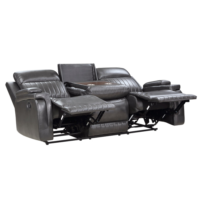 Broomfield Double Reclining Sofa with Drop-Down Cup Holder in Gray - 9456DG-3