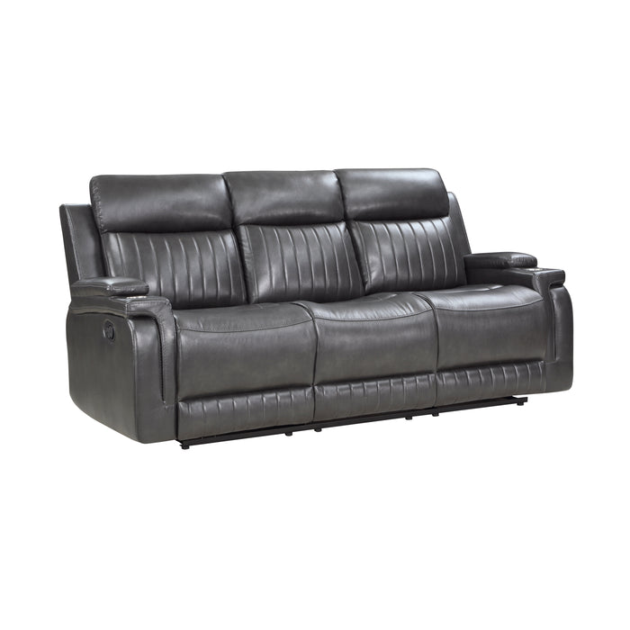 Broomfield Double Reclining Sofa with Drop-Down Cup Holder in Gray - 9456DG-3