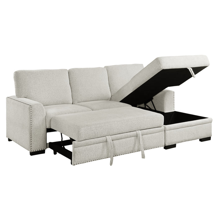 Morelia 2-Piece Sectional with Pull-out Bed and Right Chaise with Hidden Storage in Beige - 9468BE*2RC2L