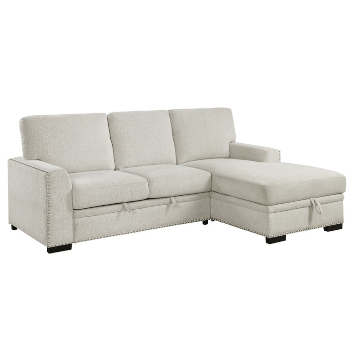 Morelia 2-Piece Sectional with Pull-out Bed and Right Chaise with Hidden Storage in Beige - 9468BE*2RC2L