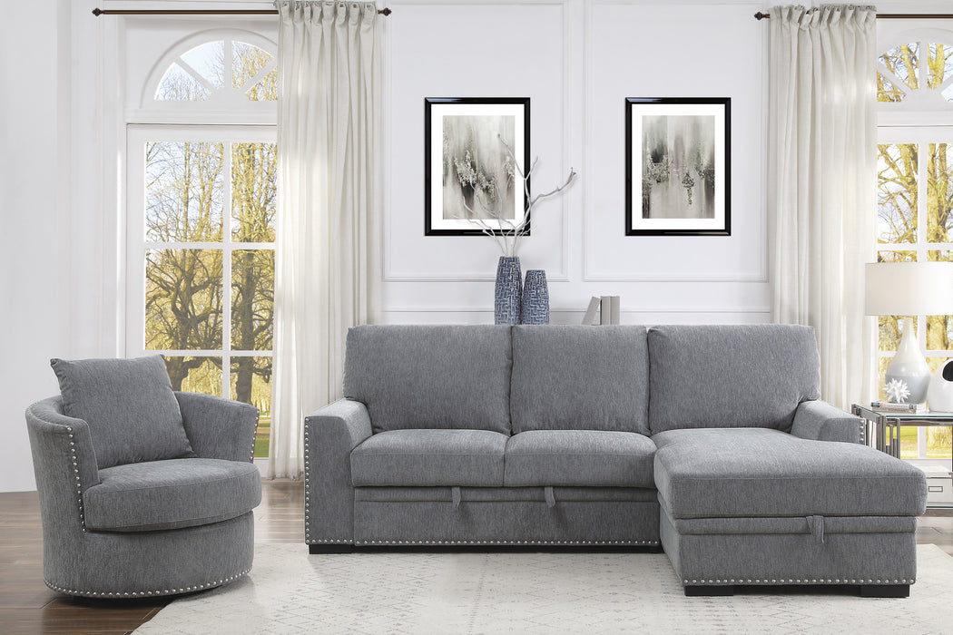 Morelia 2-Piece Sectional with Pull-out Bed and Right Chaise with Hidden Storage in Gray - 9468DG*2RC2L