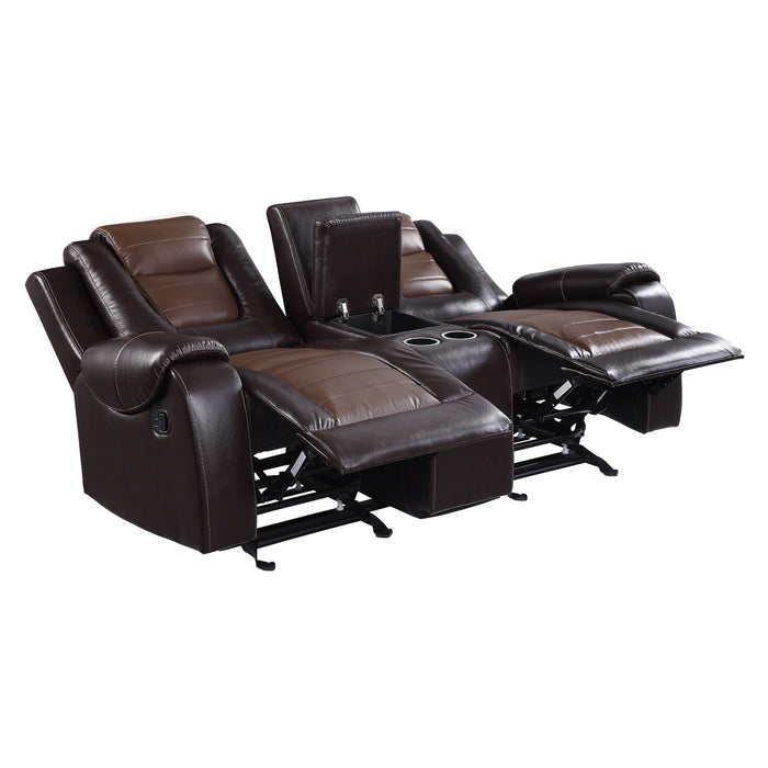 Briscoe Double Glider Reclining Loveseat with Center Console in Brown - 9470BR-2