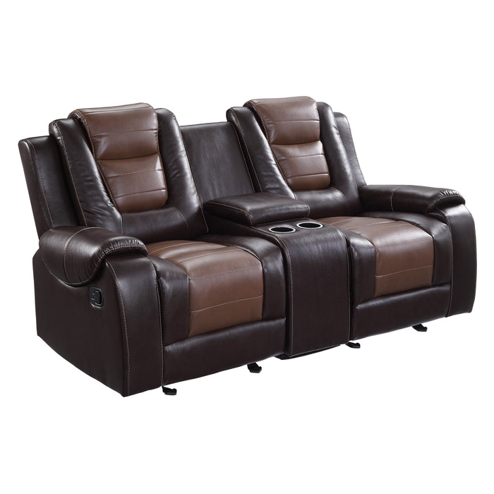 Briscoe Double Glider Reclining Loveseat with Center Console in Brown - 9470BR-2