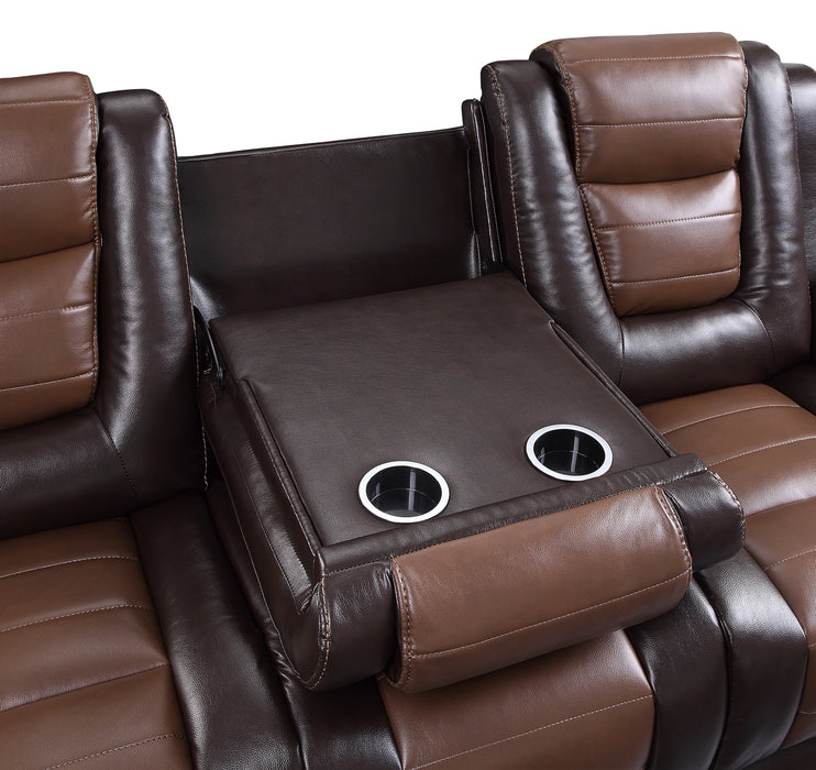 Briscoe Double Reclining Sofa with Center Drop-Down Cup Holders in Brown - 9470BR-3