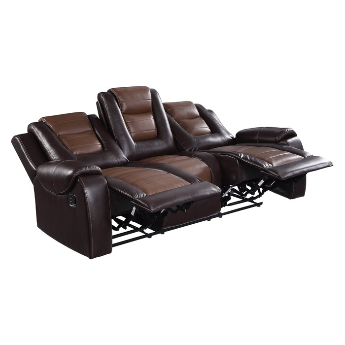 Briscoe Double Reclining Sofa with Center Drop-Down Cup Holders in Brown - 9470BR-3