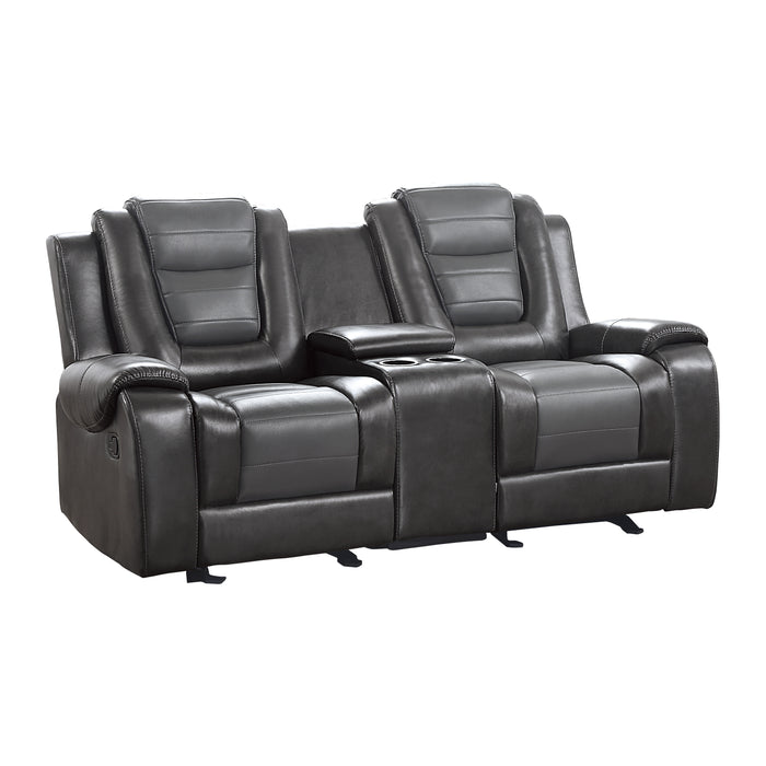 Briscoe Double Glider Reclining Loveseat with Center Console in Gray - 9470GY-2