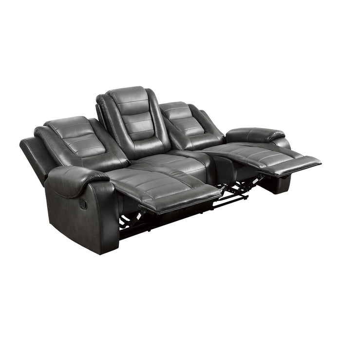 Briscoe Double Reclining Sofa with Center Drop-Down Cup Holders in Gray - 9470GY-3