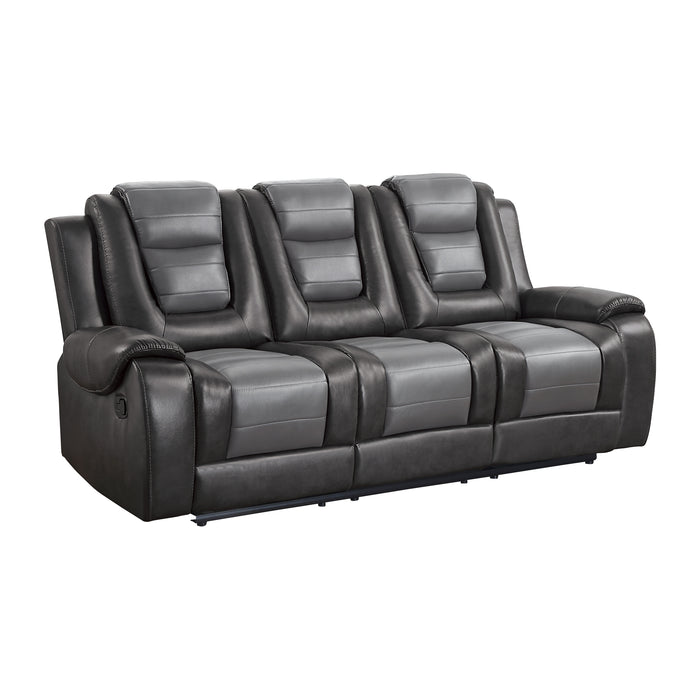 Briscoe Double Reclining Sofa with Center Drop-Down Cup Holders in Gray - 9470GY-3