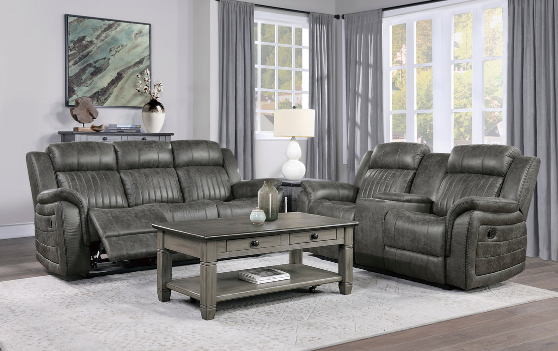 Centeroak Double Reclining Sofa in Brown/Gray - 9479BRG-3