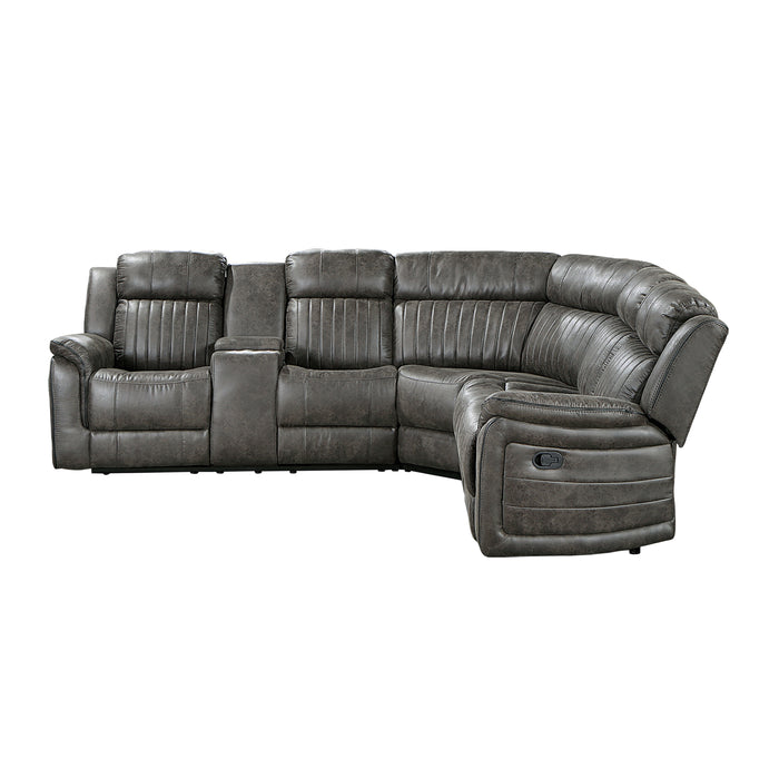 Centeroak 3-Piece Reclining Sectional with Left Console in Gray/Brown - 9479BRG*SC