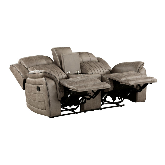 Centeroak Double Reclining Loveseat with Center Console in Brown - 9479SDB-2