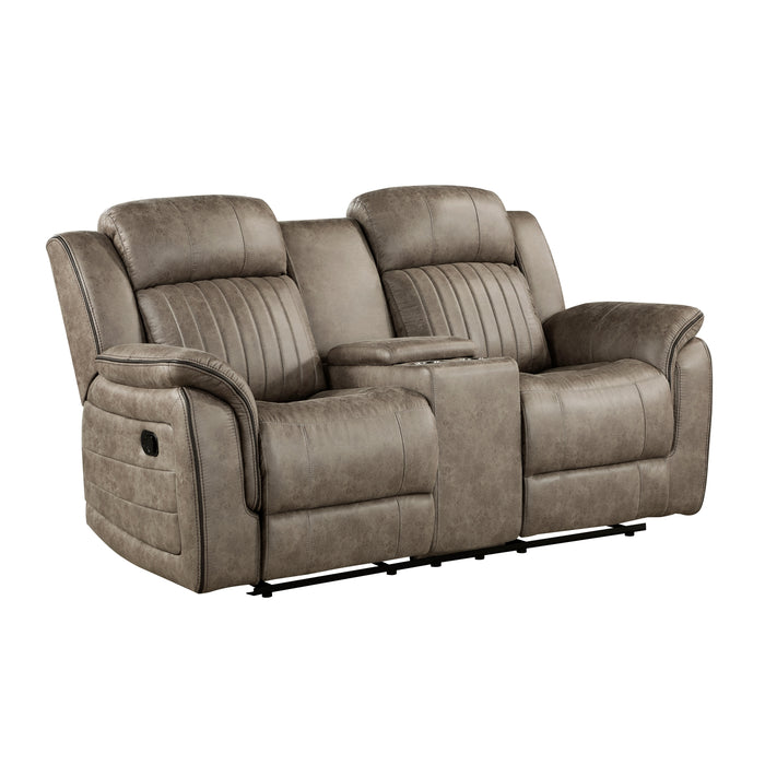 Centeroak Double Reclining Loveseat with Center Console in Brown - 9479SDB-2