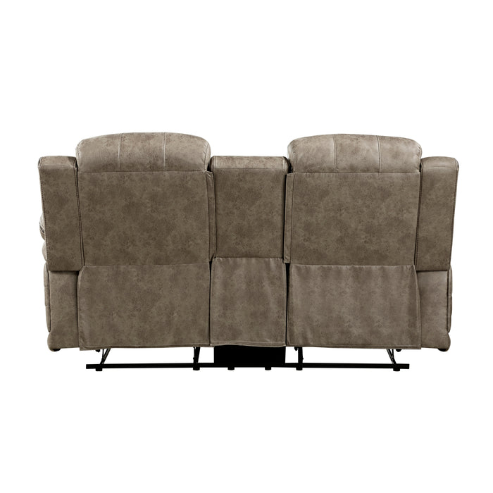 Centeroak Double Reclining Loveseat with Center Console in Brown - 9479SDB-2