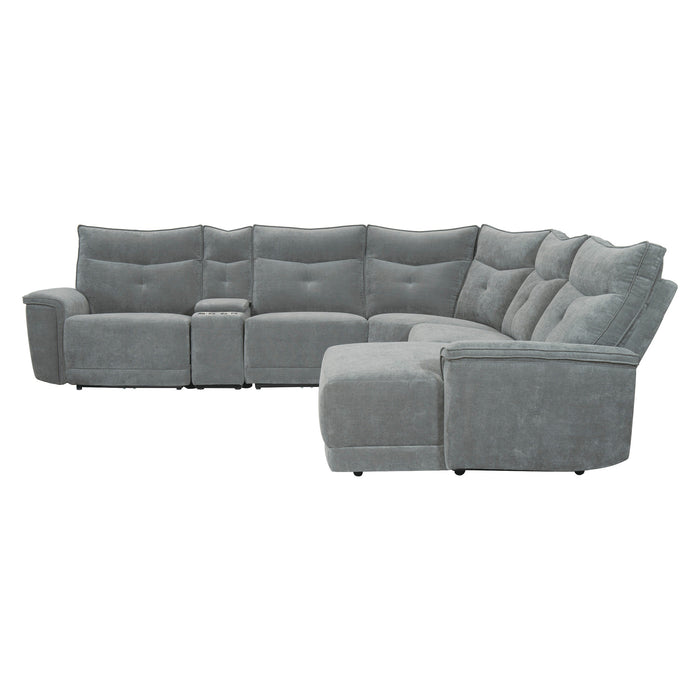 Tesoro 6-Piece Modular Power Reclining Sectional with Power Headrests, Right Chaise and USB Ports in Gray - 9509DG*6LRPWH5R