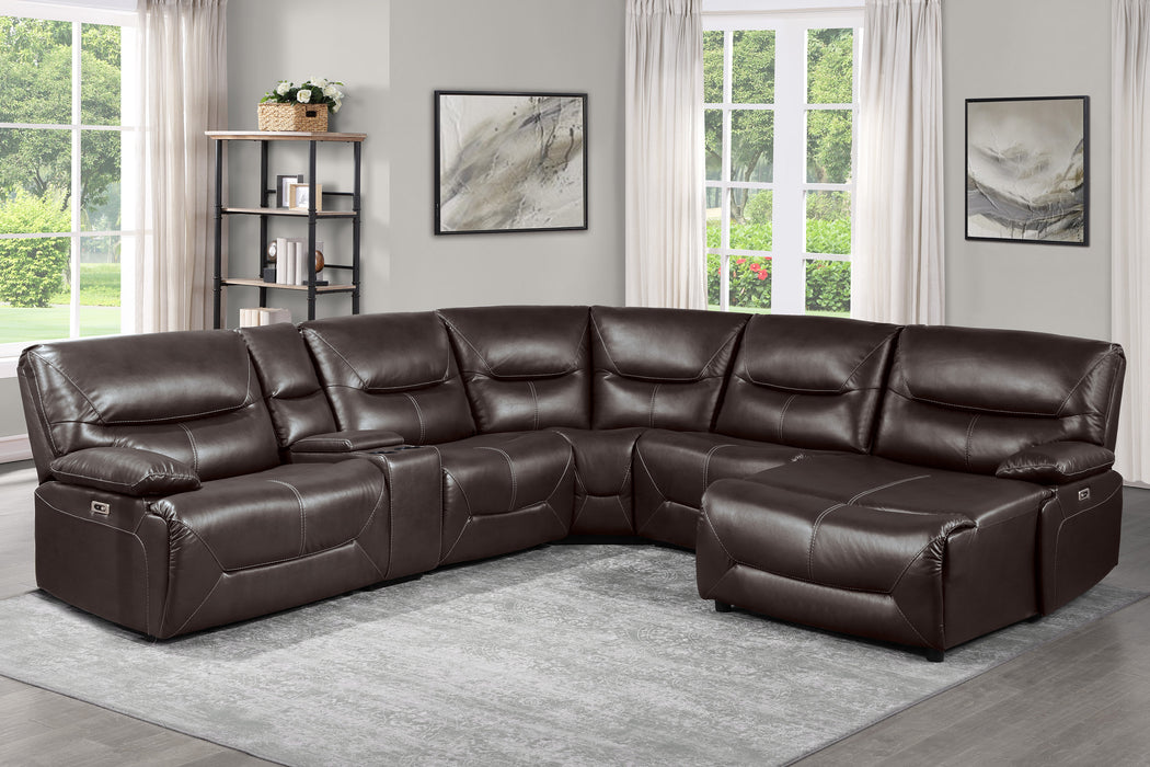 Dyersburg 6-Piece Power Reclining Sectional with Right Chaise in Brown - 9579BRW*6LRRCPW