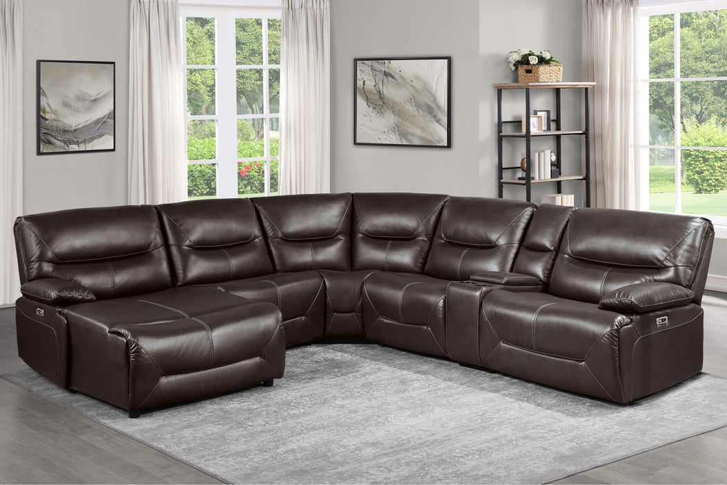 Dyersburg 6-Piece Power Reclining Sectional with Left Chaise in Brown - 9579BRW*6LCRRPW