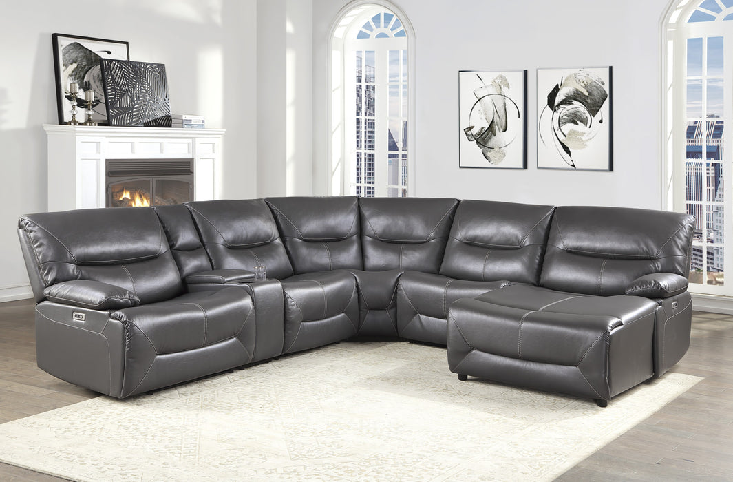 Dyersburg 6-Piece Power Reclining Sectional with Right Chaise in Gray - 9579GRY*6LRRCPW