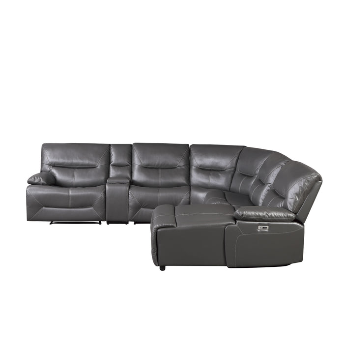 Dyersburg 6-Piece Power Reclining Sectional with Right Chaise in Gray - 9579GRY*6LRRCPW