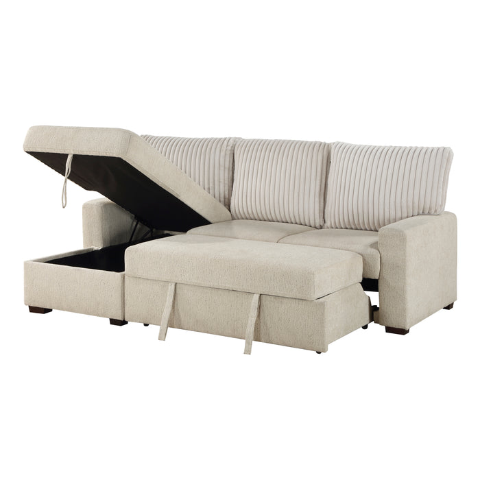 Gallatin 2-Piece Sectional with Left Chaise and Drop-Down Cup holders, Storage Pouch, Pull-out Bed and Hidden Storage in Beige - 9605BE*2LCRL