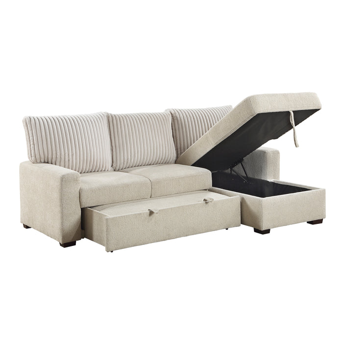 Gallatin 2-Piece Sectional with Right Chaise and Drop-Down Cup holders, Storage Pouch, Pull-out Bed and Hidden Storage in Beige - 9605BE*2LLRC