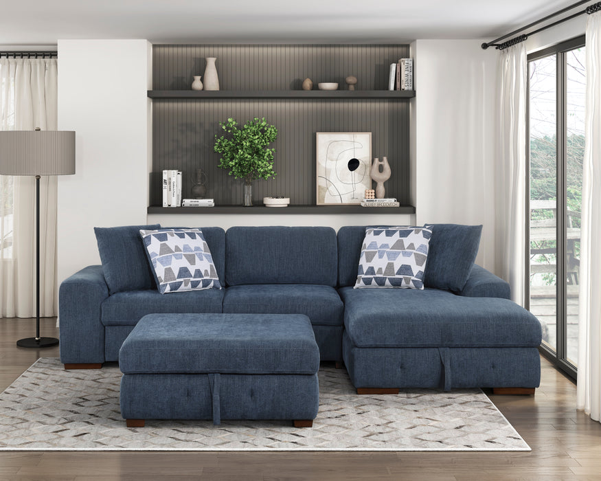 Raife 3-Piece Sectional with Right Chaise and Ottoman in Blue - 9624BU*32LRC