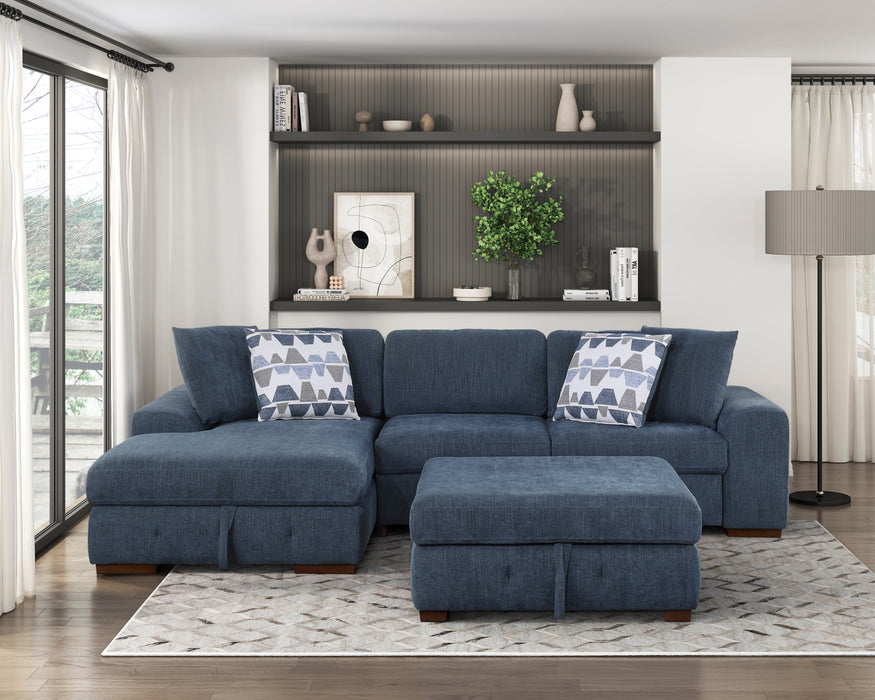 Raife 3-Piece Sectional with Left Chaise and Ottoman in Blue - 9624BU*3LC2R