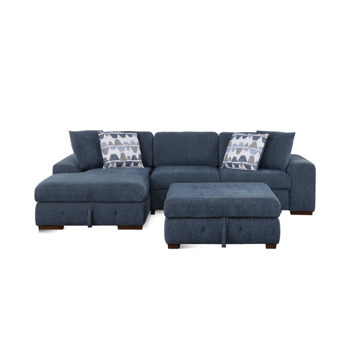 Raife 3-Piece Sectional with Left Chaise and Ottoman in Blue - 9624BU*3LC2R