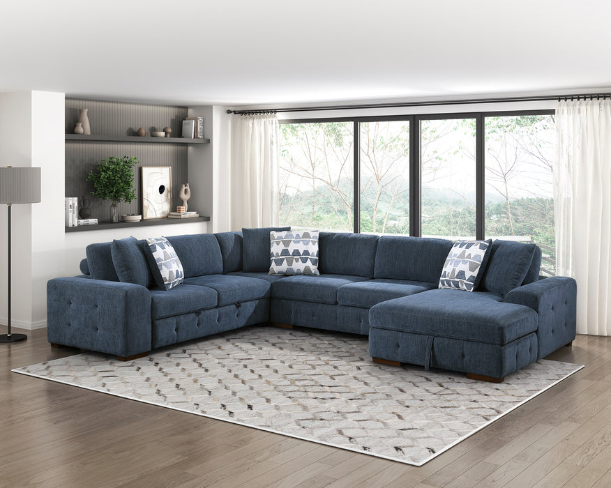 Raife 4-Piece Sectional with Right Chaise in Blue - 9624BU*42LRC