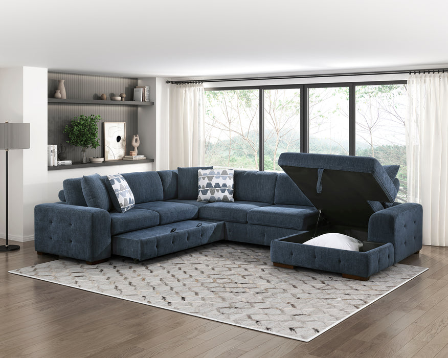 Raife 4-Piece Sectional with Right Chaise in Blue - 9624BU*42LRC