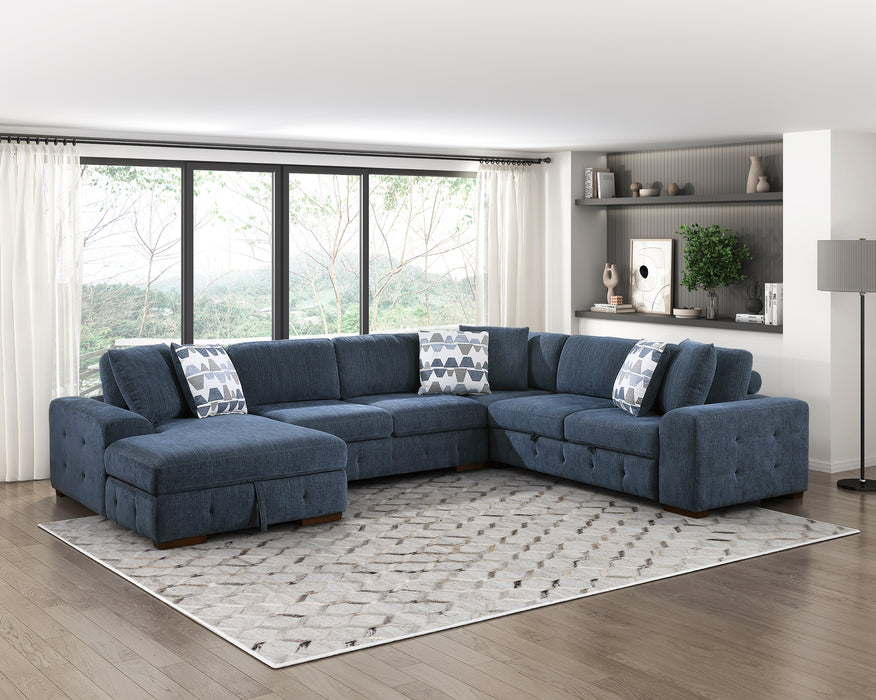 Raife 4-Piece Sectional with Left Chaise in Blue - 9624BU*42RLC