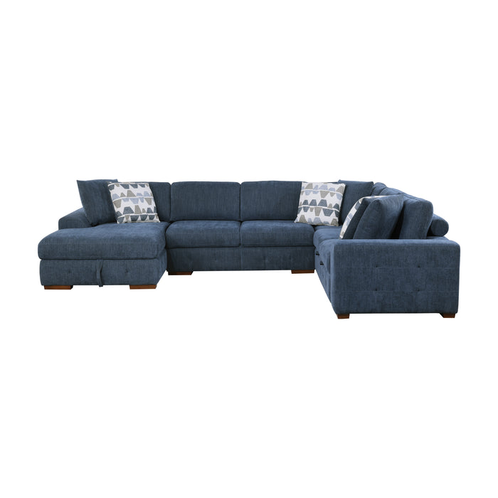 Raife (5)5-Piece Sectional with Left Chaise and Storage Ottoman in Blue - 9624BU*5LC2R