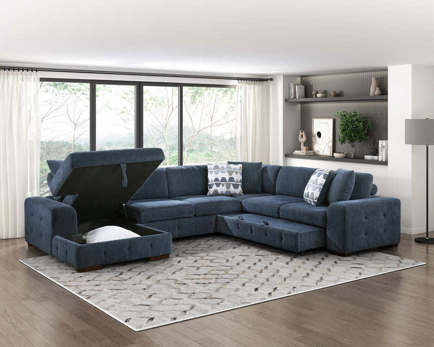 Raife 4-Piece Sectional with Left Chaise in Blue - 9624BU*42RLC