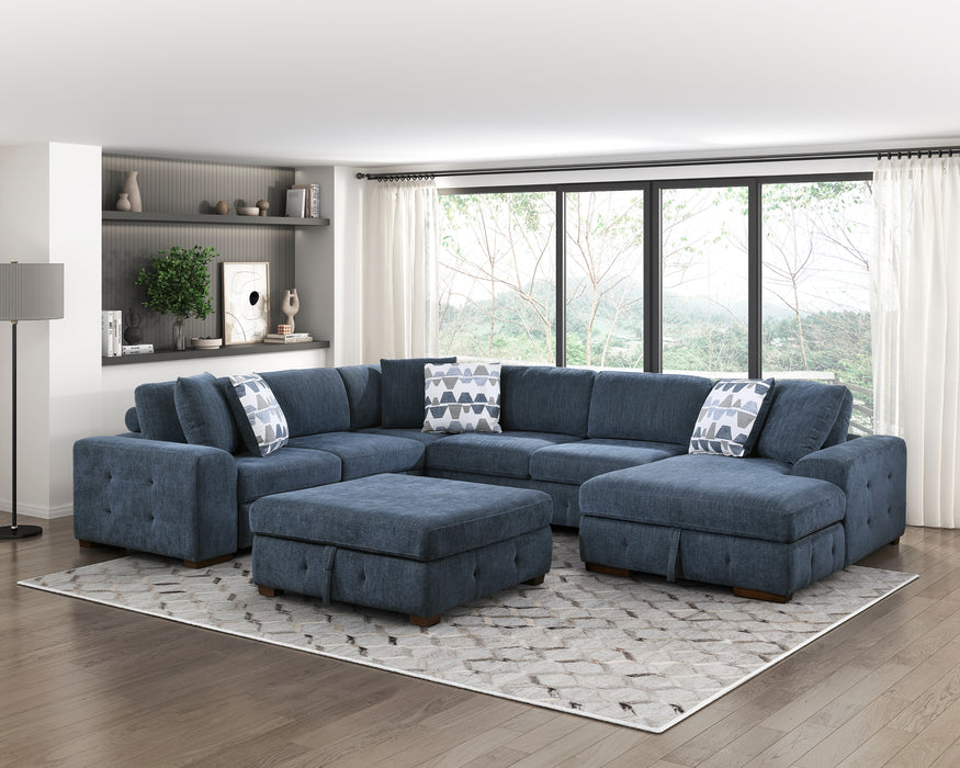 Raife (5)5-Piece Sectional with Right Chaise and Storage Ottoman in Blue - 9624BU*52LRC