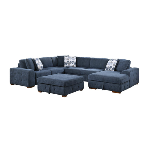 Raife (5)5-Piece Sectional with Right Chaise and Storage Ottoman in Blue - 9624BU*52LRC image