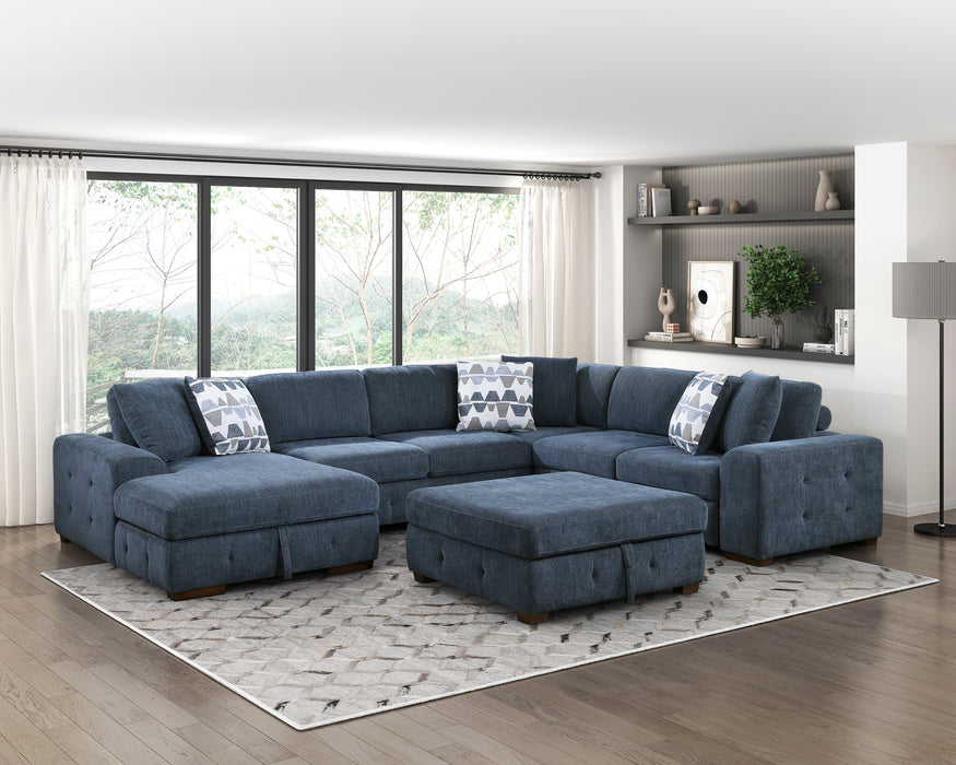 Raife (5)5-Piece Sectional with Left Chaise and Storage Ottoman in Blue - 9624BU*5LC2R