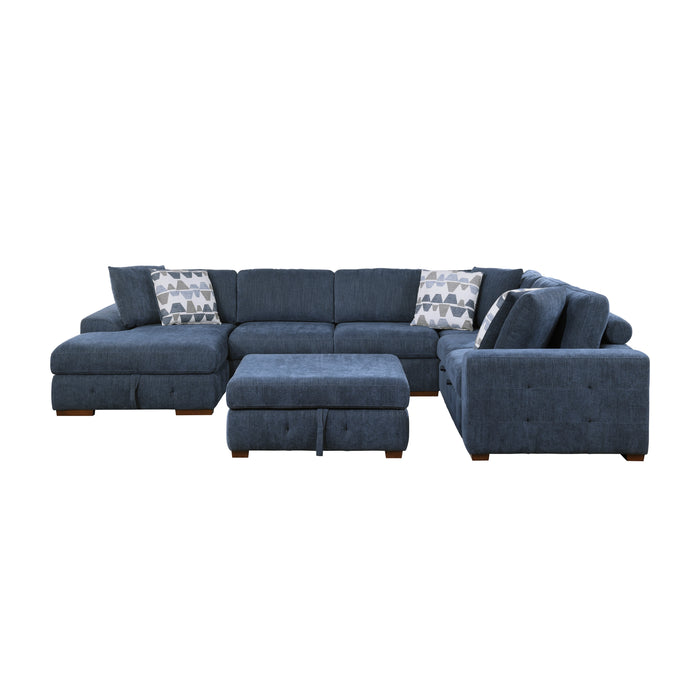 Raife (5)5-Piece Sectional with Left Chaise and Storage Ottoman in Blue - 9624BU*5LC2R