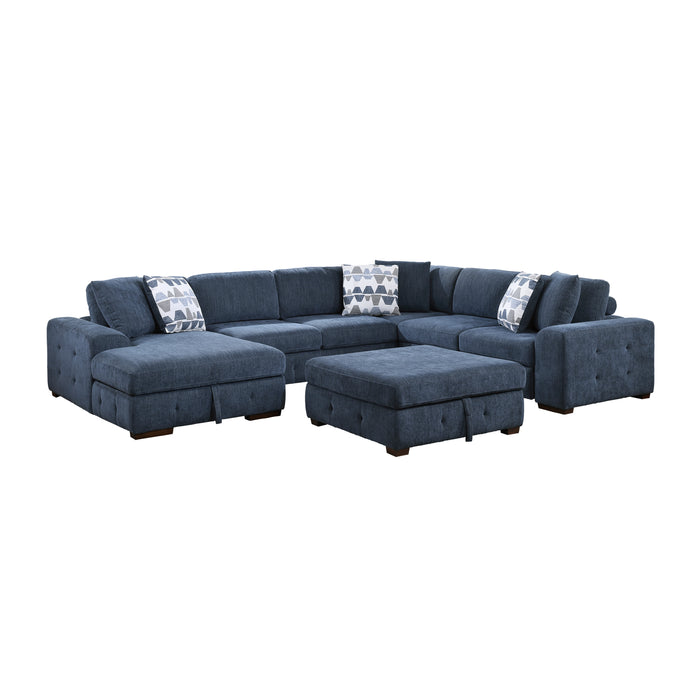 Raife (5)5-Piece Sectional with Left Chaise and Storage Ottoman in Blue - 9624BU*5LC2R image