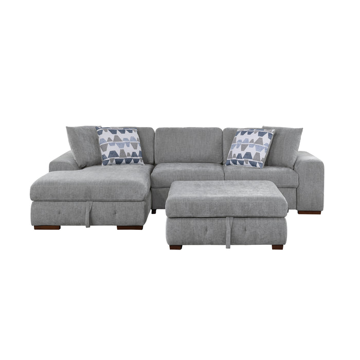 Raife 3-Piece Sectional with Left Chaise and Ottoman in Gray - 9624GY*3LC2R