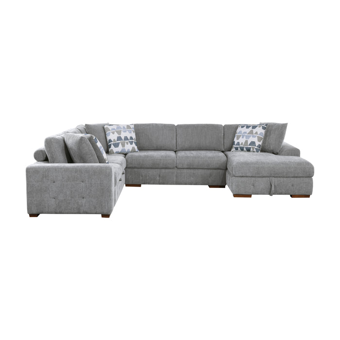 Raife (5)5-Piece Sectional with Right Chaise and Storage Ottoman in Gray - 9624GY*52LRC