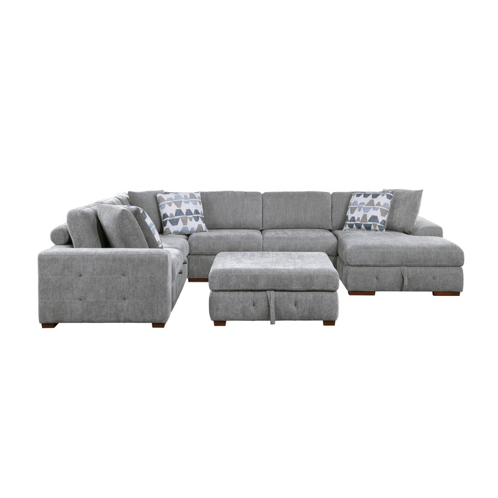 Raife (5)5-Piece Sectional with Right Chaise and Storage Ottoman in Gray - 9624GY*52LRC