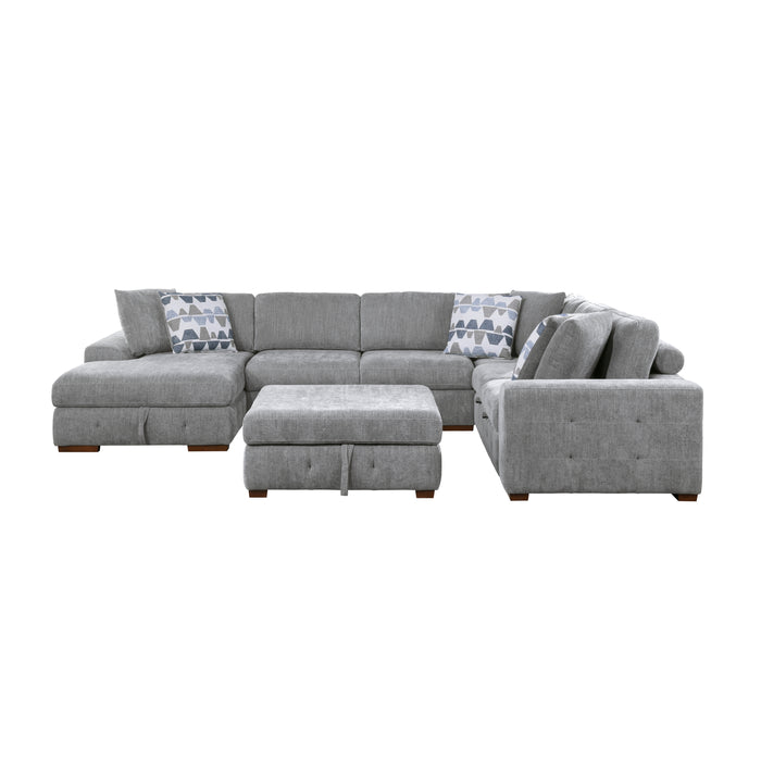 Raife (5)5-Piece Sectional with Left Chaise and Storage Ottoman in Gray - 9624GY*5LC2R