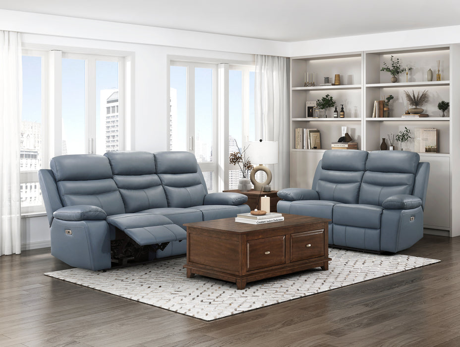 Hancock Power Double Reclining Sofa in Blue - 9628BUE-3PW