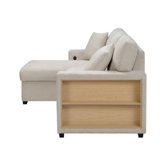 Pompano Sectional with Left Chaise, Pull-out Bed and Hidden Storage, Charging Ports in Beige - 9630BE*2LC2R