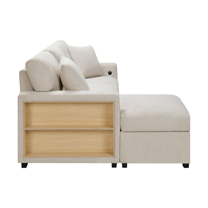 Pompano Sectional with Left Chaise, Pull-out Bed and Hidden Storage, Charging Ports in Beige - 9630BE*2LC2R