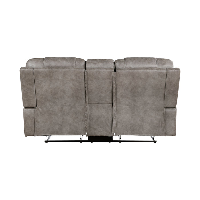 Oberon Double Reclining Loveseat with Center Console in Brown/Gray - 9634GBR-2