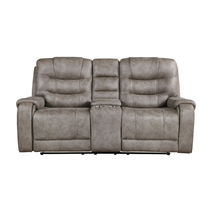 Oberon Double Reclining Loveseat with Center Console in Brown/Gray - 9634GBR-2 image