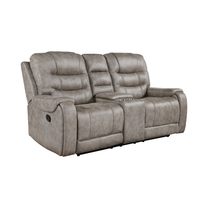 Oberon Double Reclining Loveseat with Center Console in Brown/Gray - 9634GBR-2