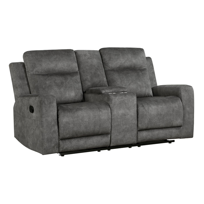 Yates Double Reclining Loveseat with Center Console in Brown/Gray - 9635DG-2