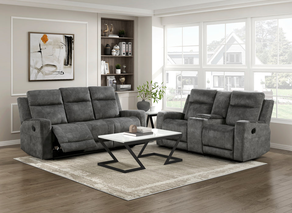 Yates Double Reclining Loveseat with Center Console in Brown/Gray - 9635DG-2